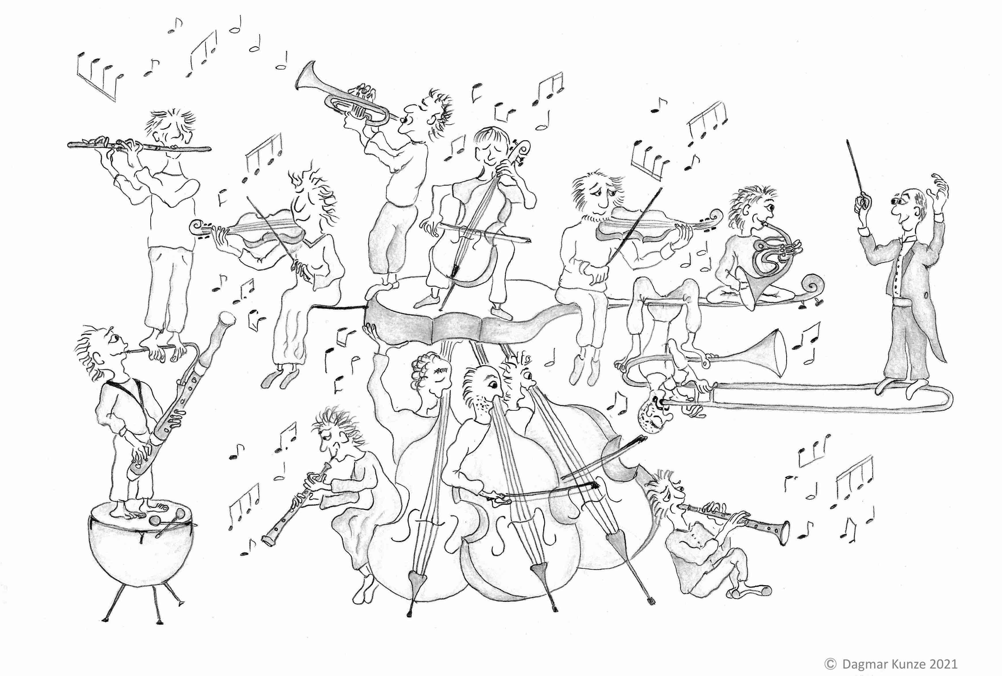Karrikatur des Orchesters.